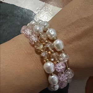 Elegant Pearl and Pink Beaded Bracelet Set